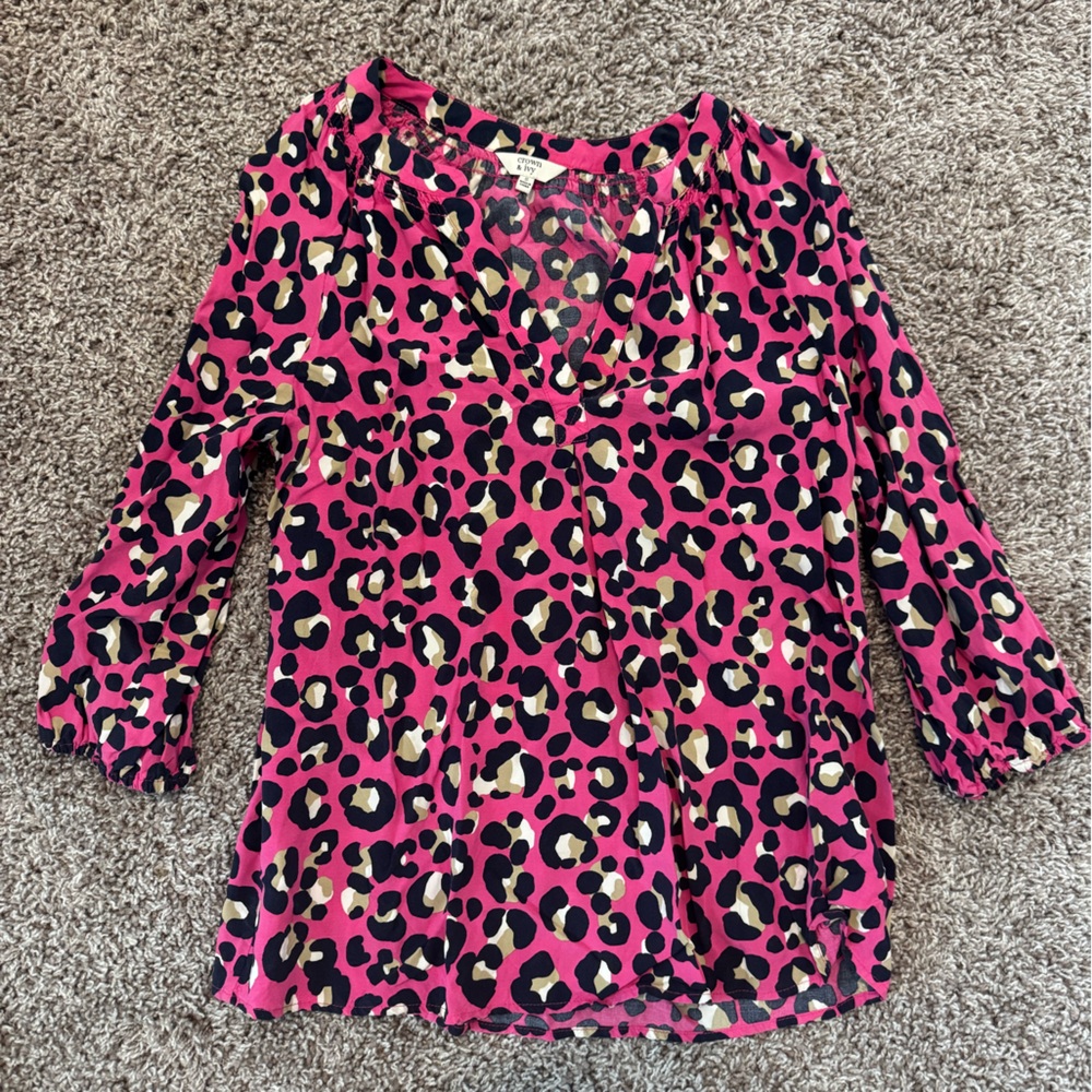 Crown & Ivy Vibrant Pink Animal Print Top